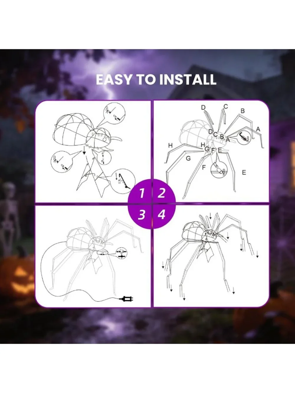 Giant 4.2FT Lighted Spider Halloween Decoration - Waterproof Outdoor Decor with